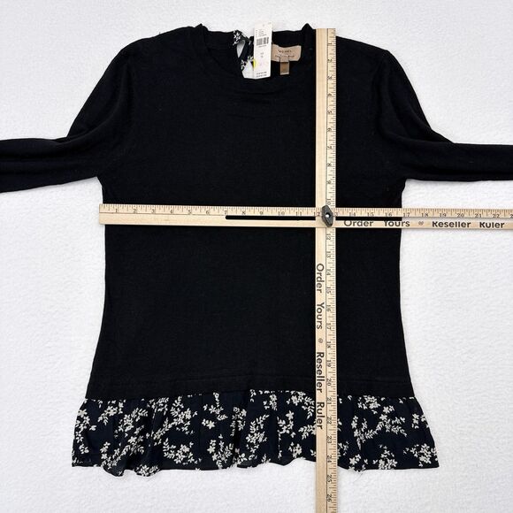 Kachel x Anthropologie Waverly Pullover Top Size 6 Black Floral Trim Bell Sleeve - Picture 11 of 13